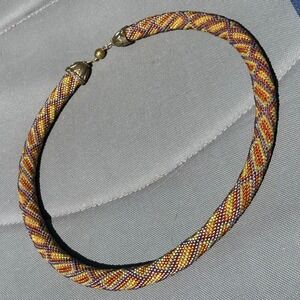 Handmade Seed Bead Crochet Rope Necklace Geometric Diamond Magnetic Clasp Boho
